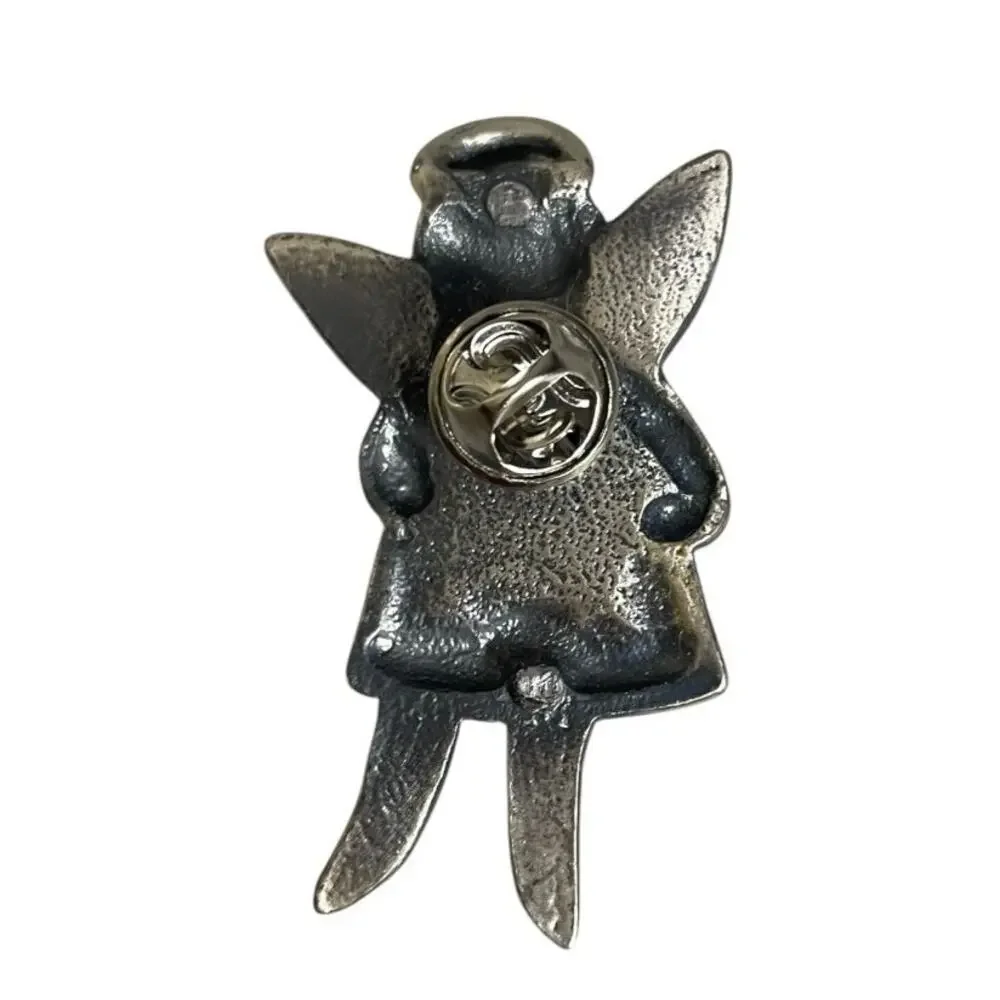 Vintage Silver Toned Guardian Angel Holding A Star Brooch Pin